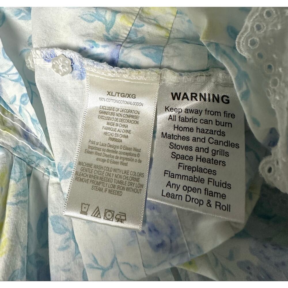 EILEEN WEST WHITE BLUE FLORAL PRINT SLEEVELESS COTTON NIGHTGOWN - SIZE XL - Picture 9 of 10